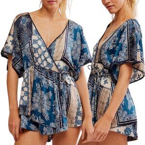 Intimately FP Free People Oasis Romper Women's Medium Blue Silky Loungewear NWOT